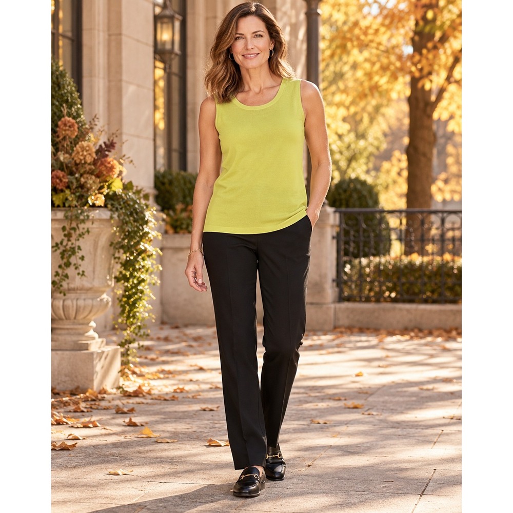 Lafayette 148 New York Top Womens Petite P Lime Green Sleeveless Knit Cotton